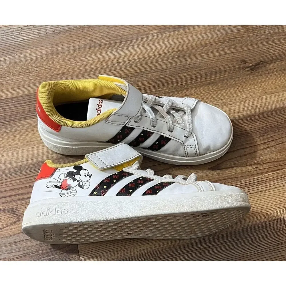 Adidas Grand Court Mickey EL Kid's Size 1.5 Y Shoe White Sneakers